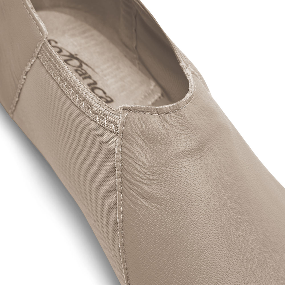 Jazzschuhe aus Leder mit Stretcheinsatz und geteilter Gummisohle tan