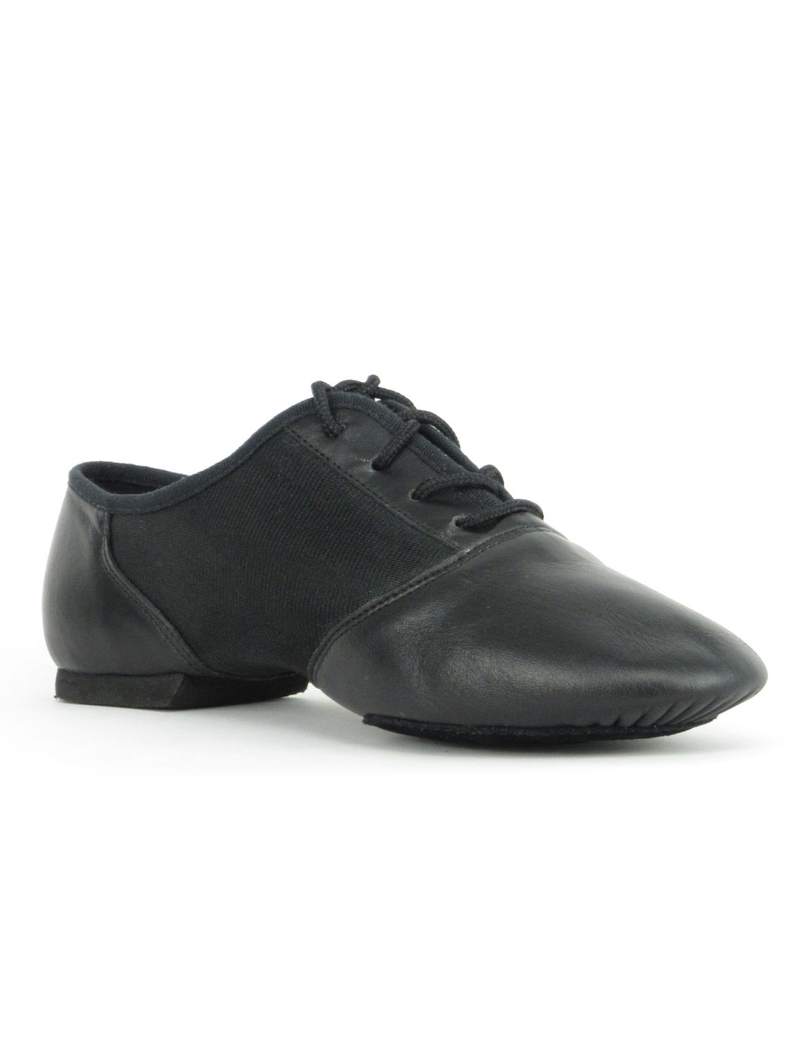 Jazzschuhe aus Leder und Neopreneinsatz mit geteilter Chromledersohle und EVA-Absatz schwarz
