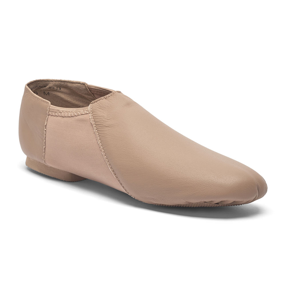 Jazzschuhe aus Leder mit Stretcheinsatz und geteilter Gummisohle caramel