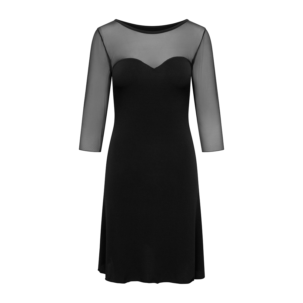 Damen Kleid mit 3/4-Arm und Netz-Ausschnitt Klara RU5131 Kleid mit 3/4-Arm und Netz-Ausschnitt schwarz