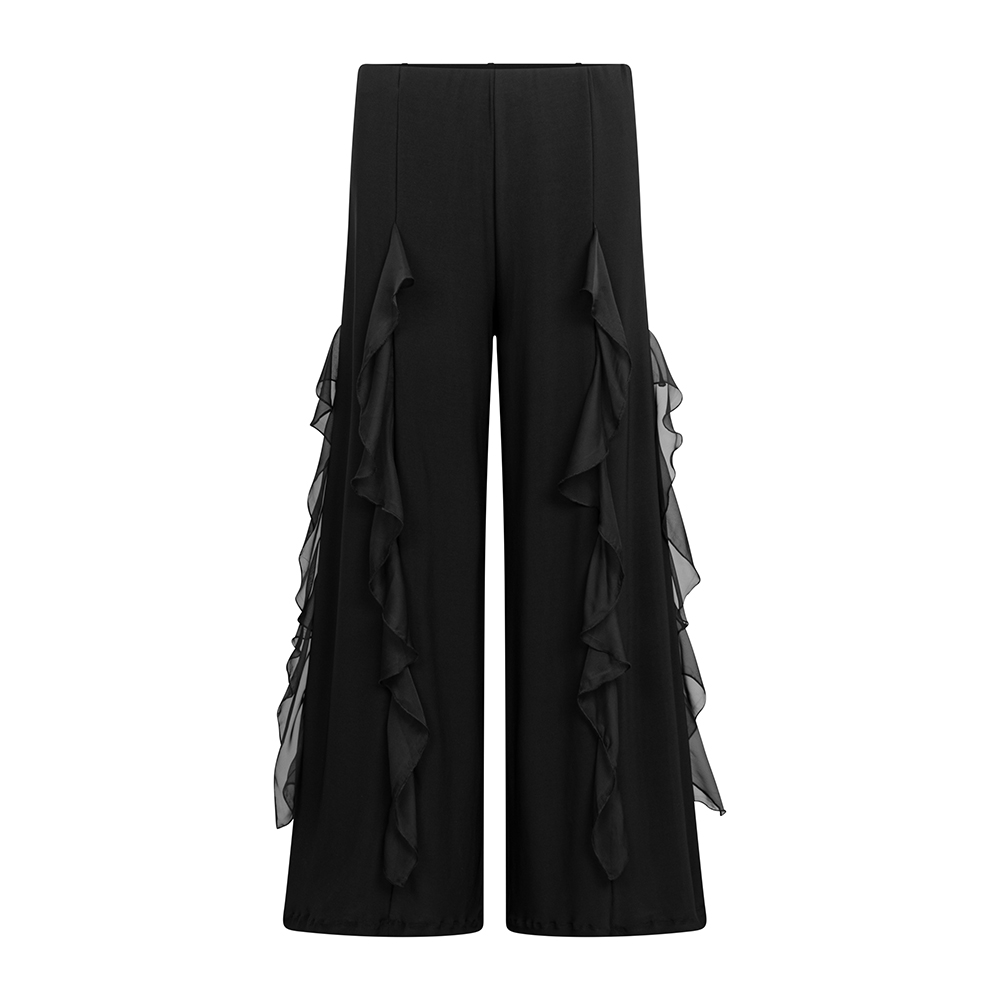 Damen Tanzhose mit seitlichen Rüschen Schwarz 