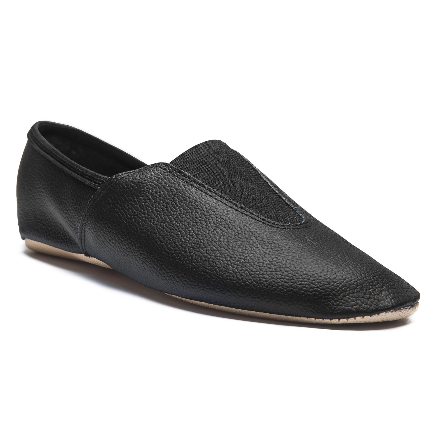 Gymnastikschläppchen aus Leder mit ganzer Gummisohle schwarz