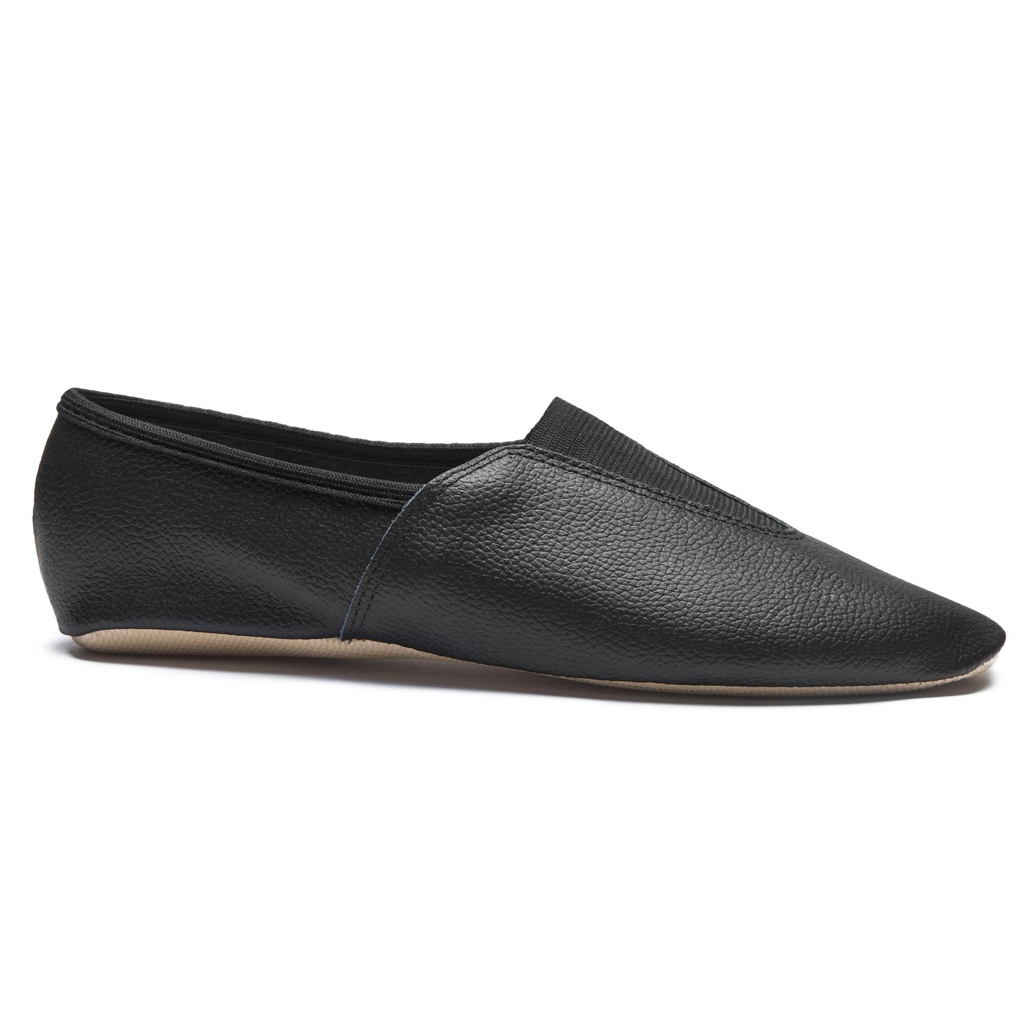 Gymnastikschläppchen aus Leder mit ganzer Gummisohle schwarz