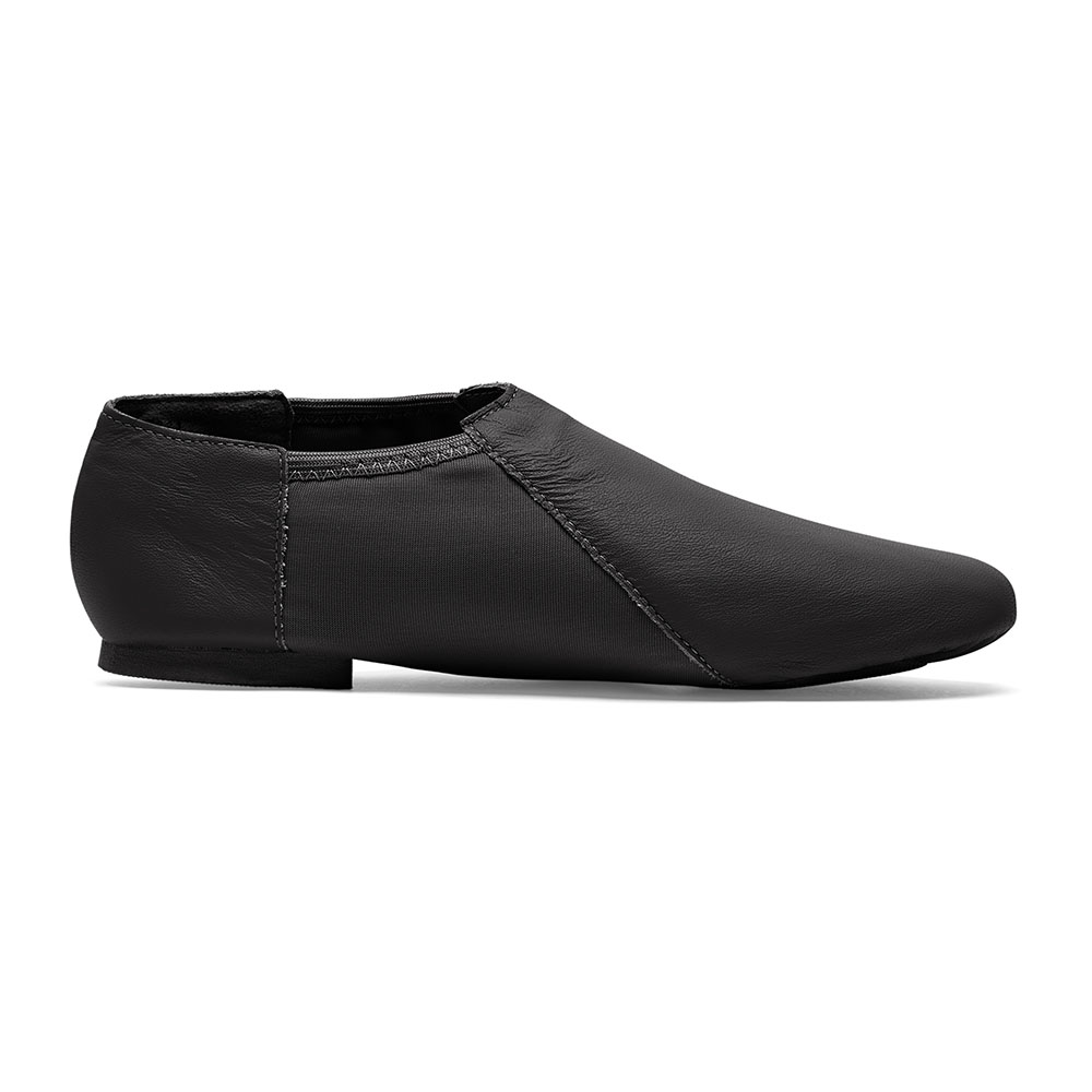 Jazzschuhe aus Leder mit Stretcheinsatz und geteilter Gummisohle schwarz