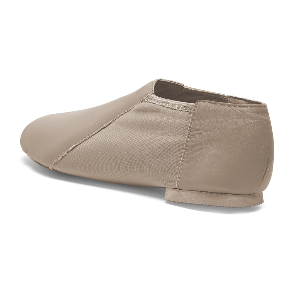 Jazzschuhe aus Leder mit Stretcheinsatz und geteilter Gummisohle tan