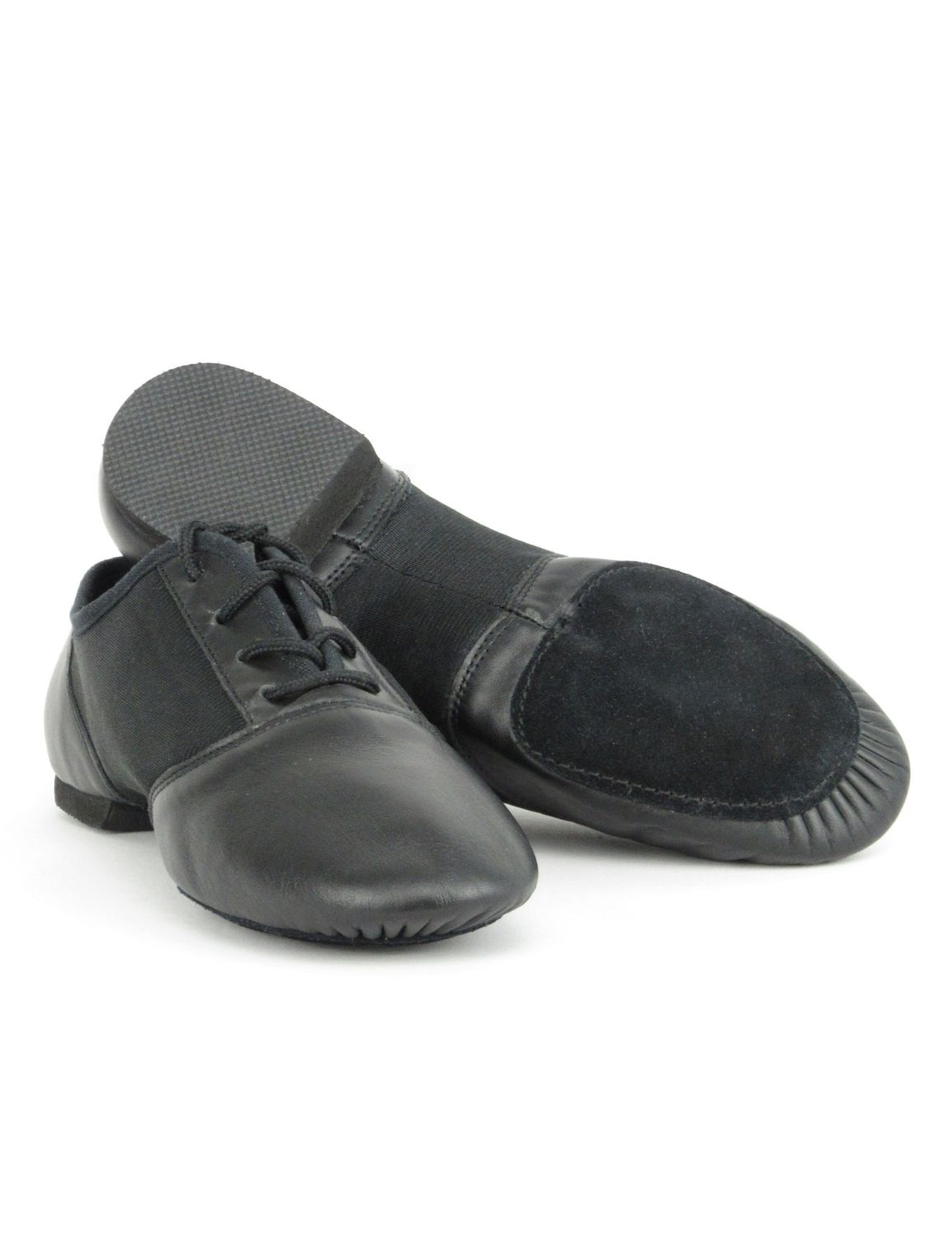 Jazzschuhe aus Leder und Neopreneinsatz mit geteilter Chromledersohle und EVA-Absatz schwarz
