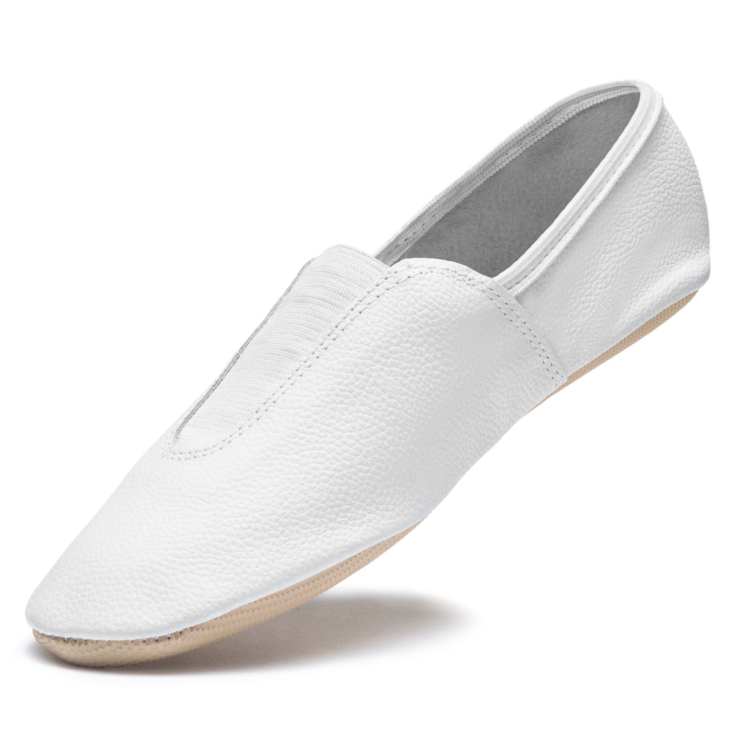 Gymnastikschläppchen aus Leder mit ganzer Gummisohle weiß