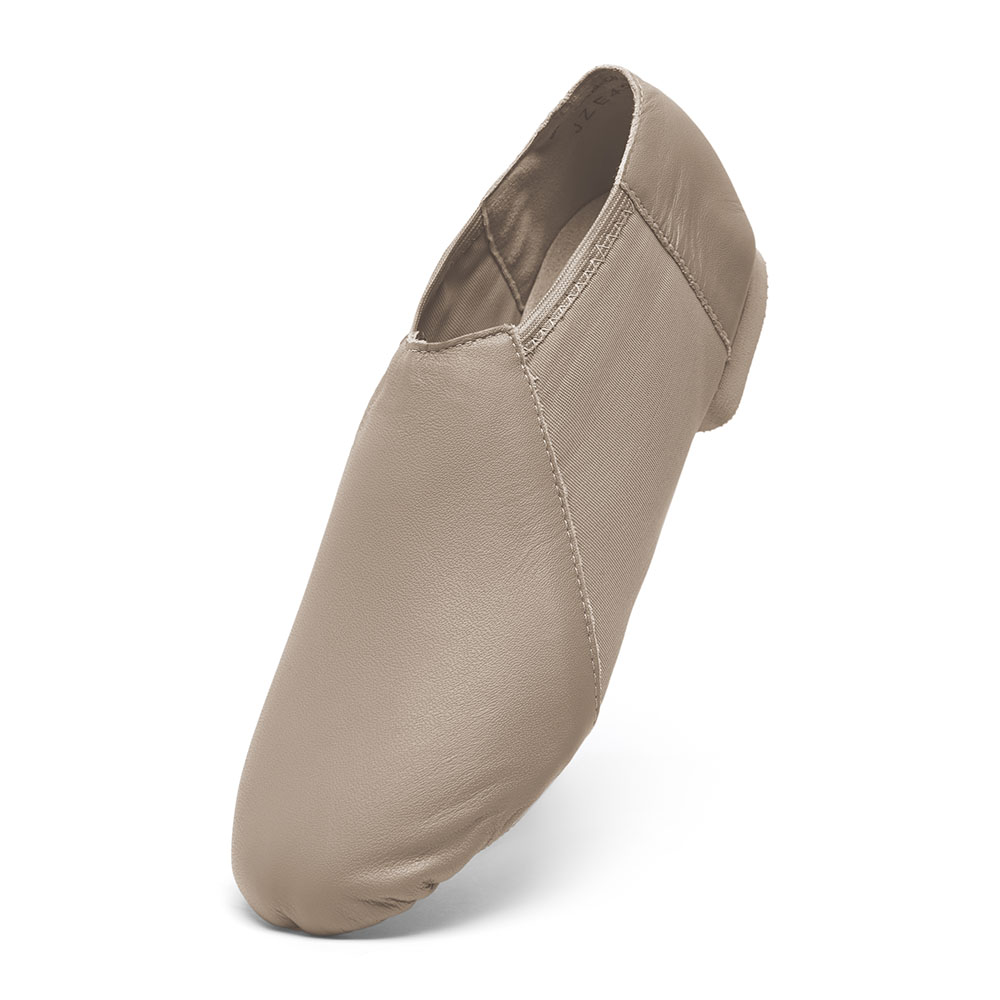 Jazzschuhe aus Leder mit Stretcheinsatz und geteilter Gummisohle tan