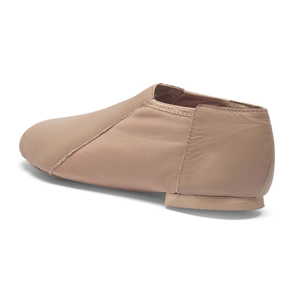 Jazzschuhe aus Leder mit Stretcheinsatz und geteilter Gummisohle caramel