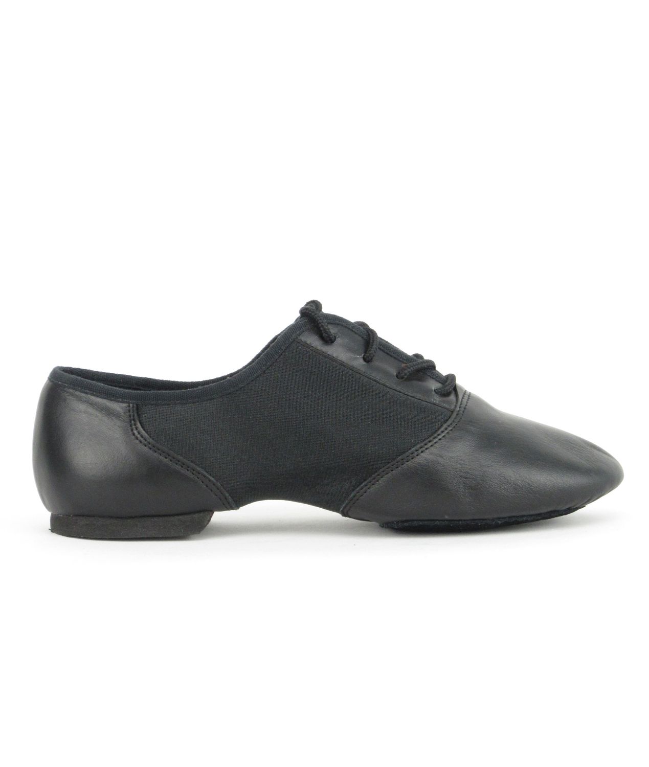 Jazzschuhe aus Leder und Neopreneinsatz mit geteilter Chromledersohle und EVA-Absatz schwarz