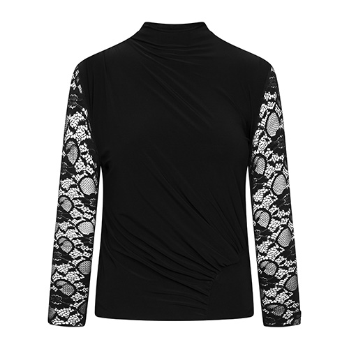 Damen Top mit 3/4-Spitzenärmeln Schwarz