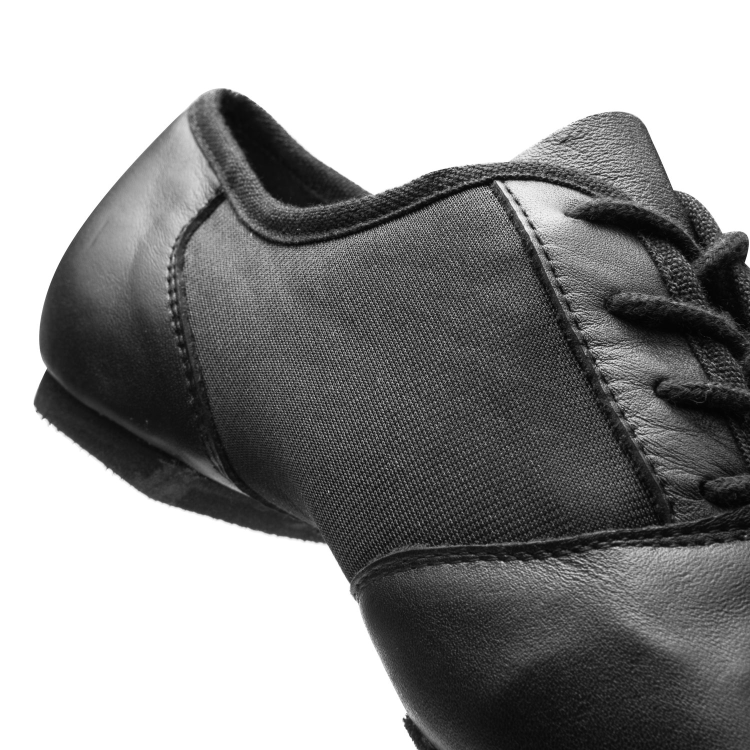 Jazzschuhe aus Leder und Neopreneinsatz mit geteilter Chromledersohle und EVA-Absatz schwarz
