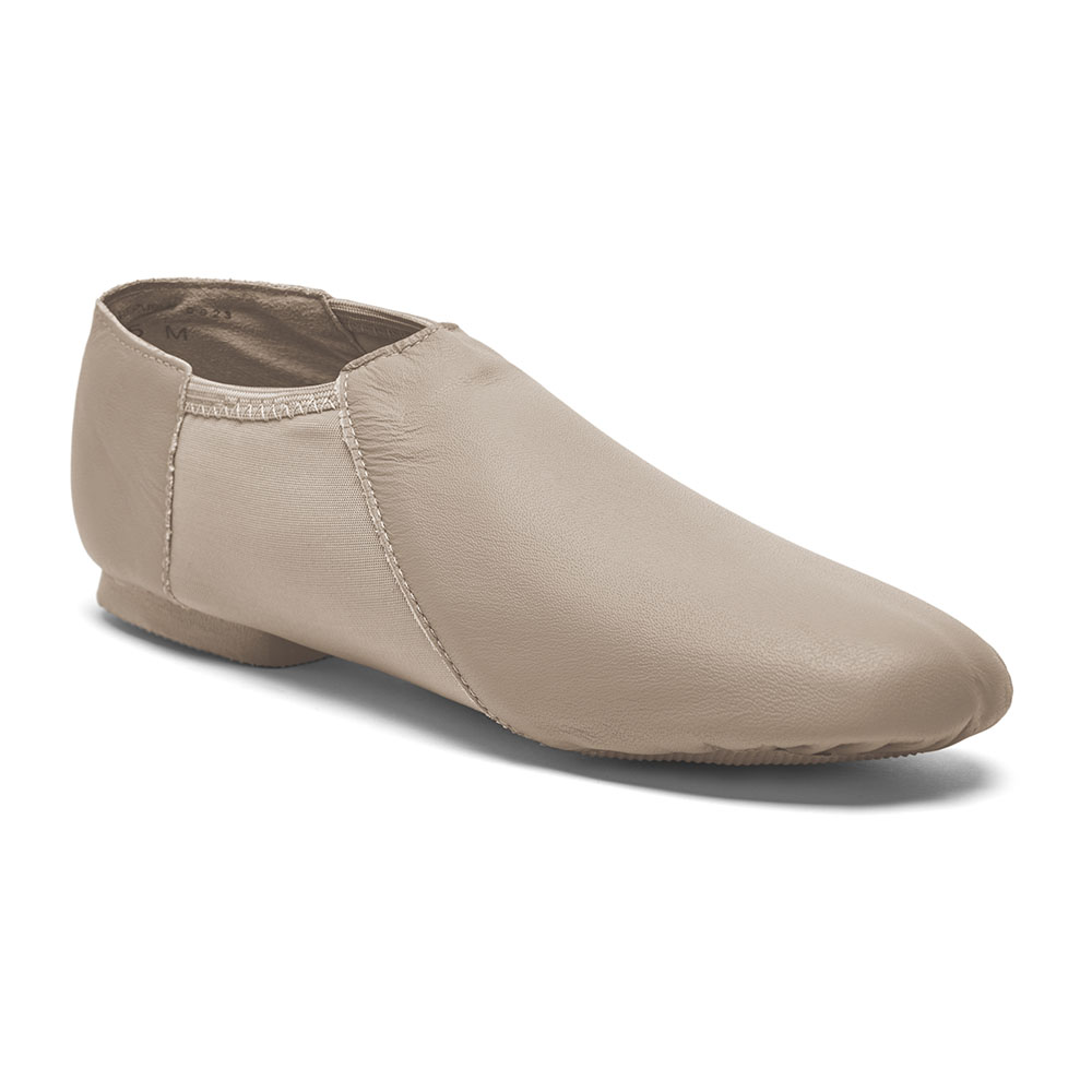 Jazzschuhe aus Leder mit Stretcheinsatz und geteilter Gummisohle tan
