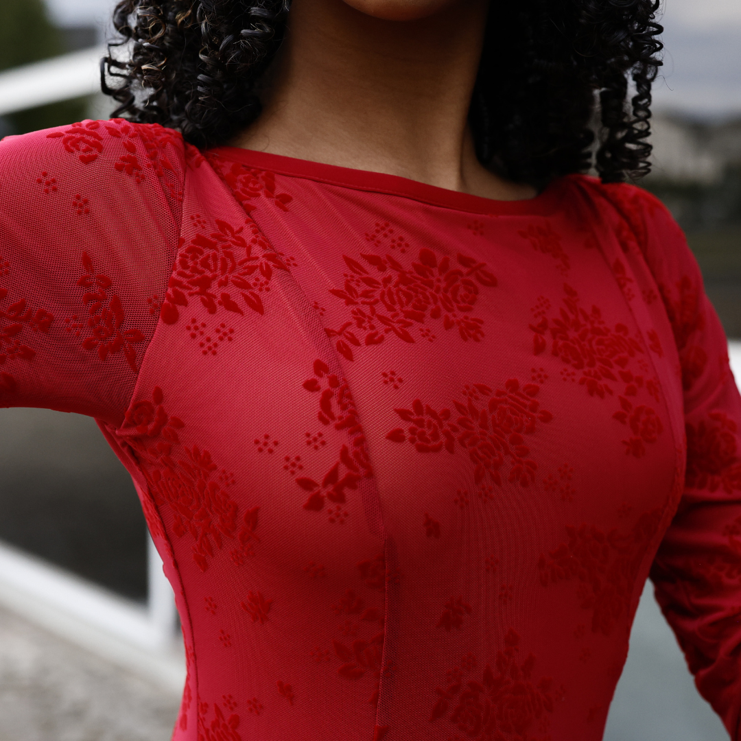 Damen Kleid U-Rückausschnitt Burgundy