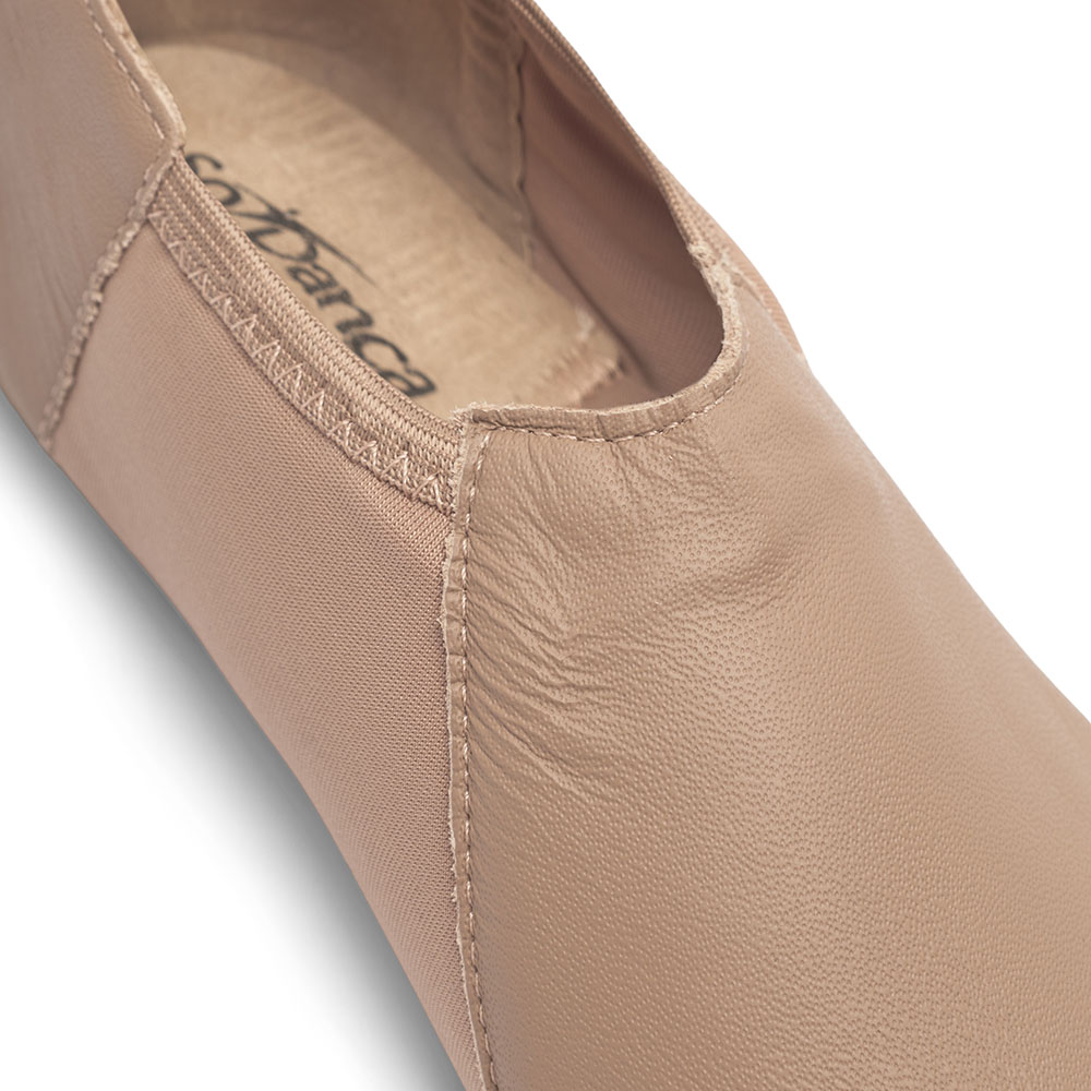 Jazzschuhe aus Leder mit Stretcheinsatz und geteilter Gummisohle caramel