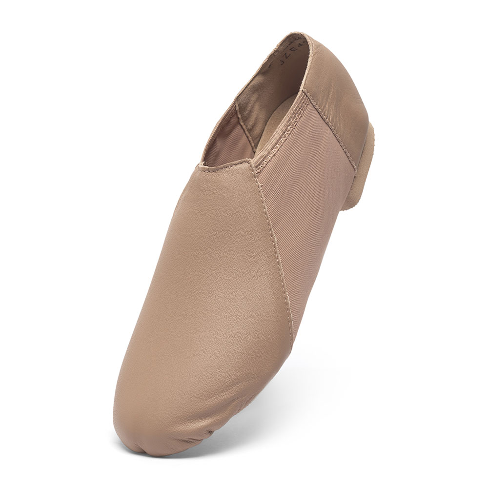 Jazzschuhe aus Leder mit Stretcheinsatz und geteilter Gummisohle caramel