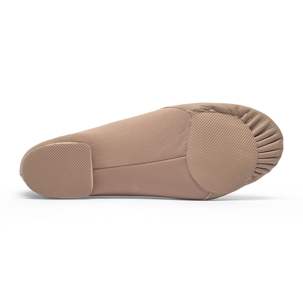 Jazzschuhe aus Leder mit Stretcheinsatz und geteilter Gummisohle caramel