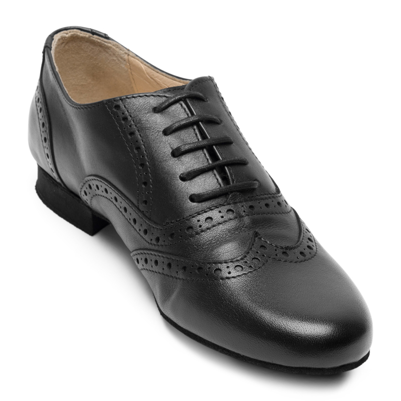 Damen-Swing-Schuh zum Schnüren mit Lochmuster-Design 9237 Schwarzer Damen Tanzschuh besticht durch feines Lochmuster-Design mit Chromledersohle.