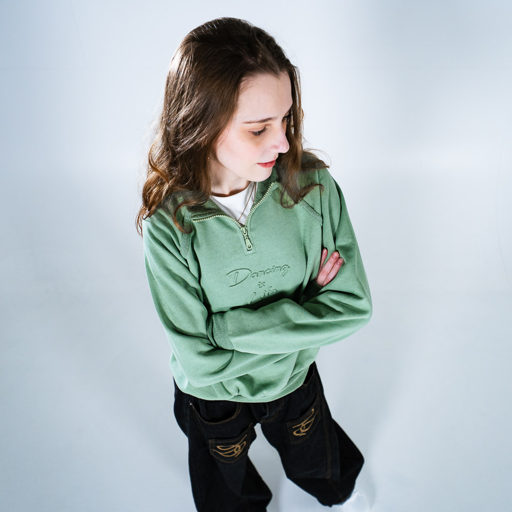Damen Sweatshirt mit Half-Zip Grün