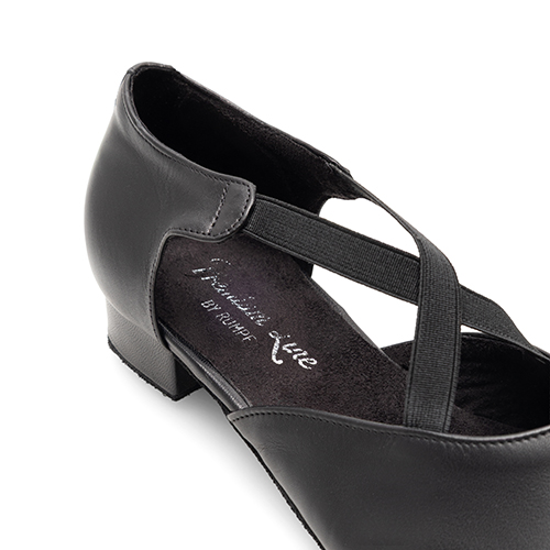 Griechische Tanzsandale mit grekreuzten Gummibändern Schwarz