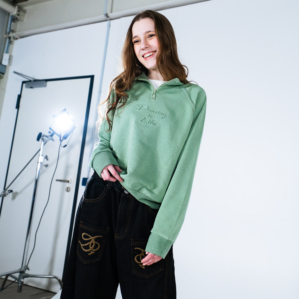 Damen Sweatshirt mit Half-Zip Grün