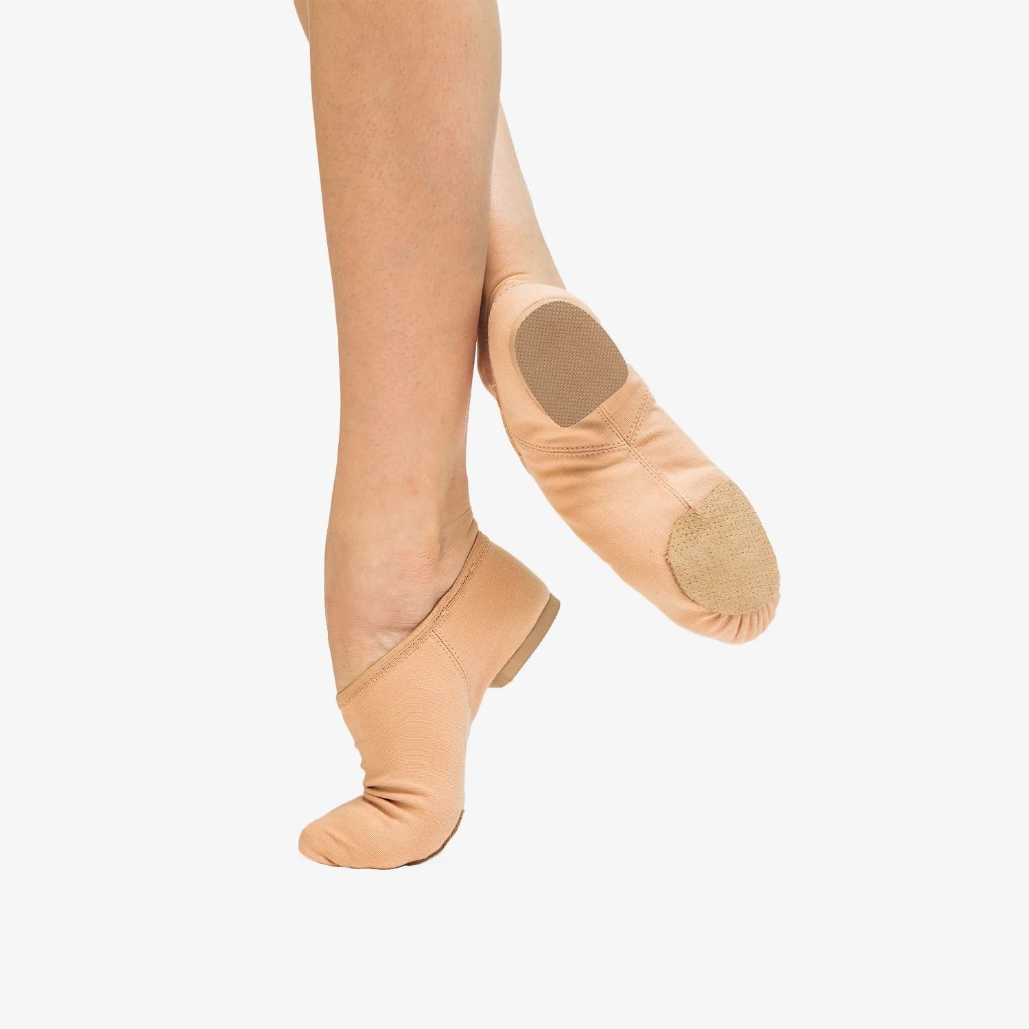 Jazzschuhe aus Stretch-Leinen mit geteilter Microfasersohle und Gummiabsatz vegan Sand