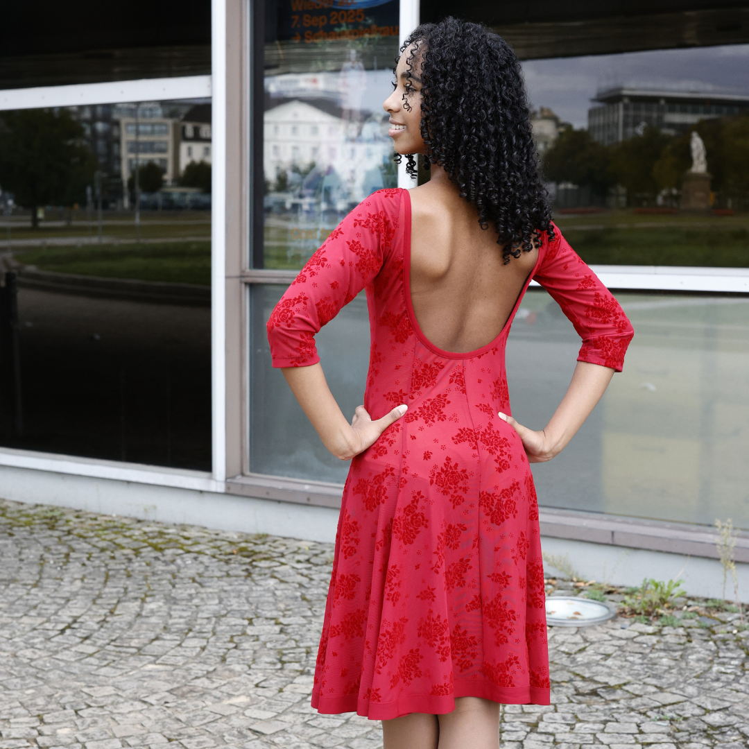 Damen Kleid U-Rückausschnitt Burgundy