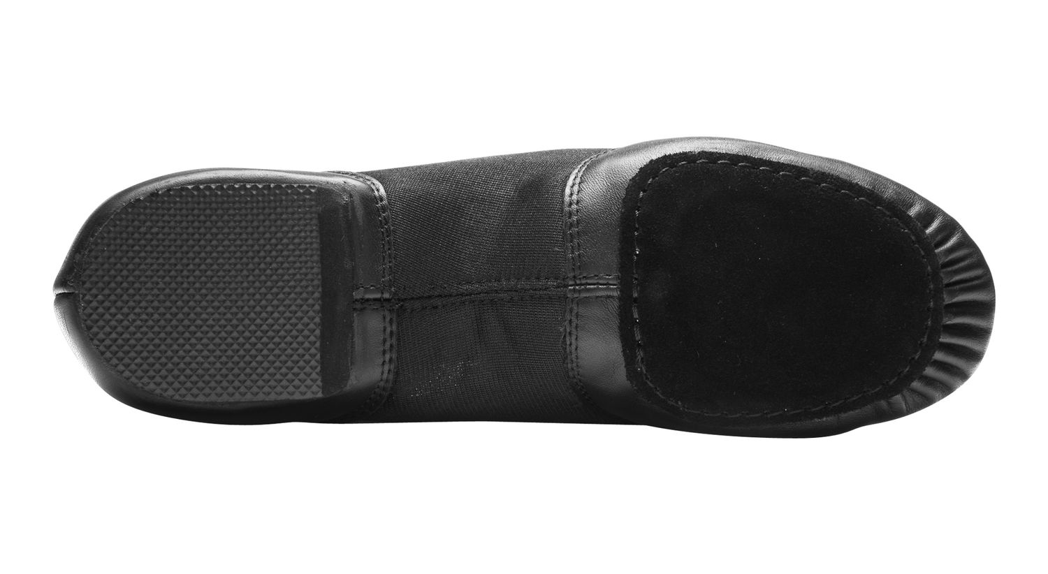Jazzschuhe aus Leder und Neopreneinsatz mit geteilter Chromledersohle und EVA-Absatz schwarz